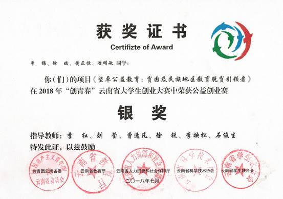 2018年学生获奖明细及证书-云南师范大学能源与环境科学学院